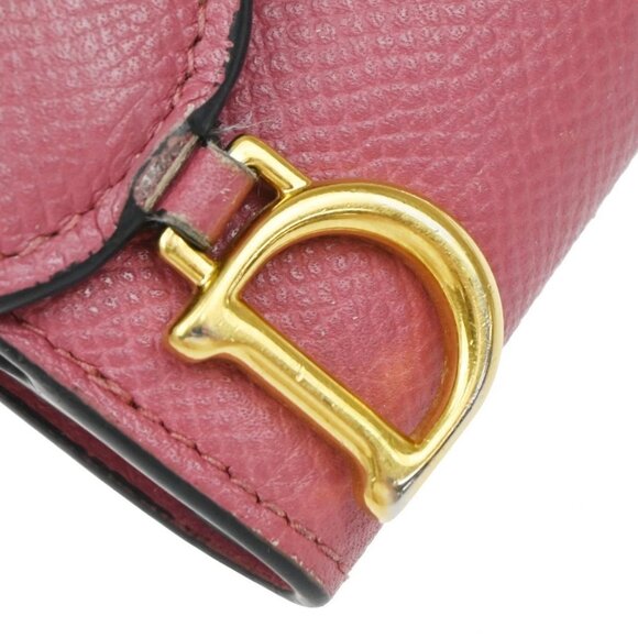 CHRISTIAN DIOR Logo Saddle Trifold Compact Wallet Leather Pink GHW Italy - Picture 11 of 13